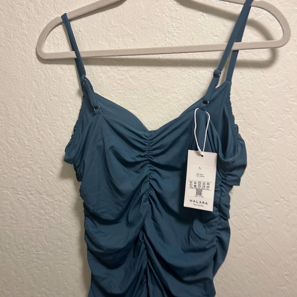 Halara Backless Ruched Bodycon Dress Teal Blue Size L NWT - Picture 8 of 10